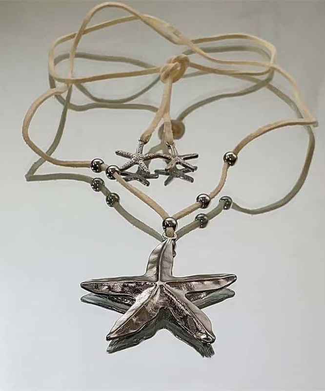 Bohemian Light Yellow Alloy Leather Starfish Pendant Necklace - Omychic