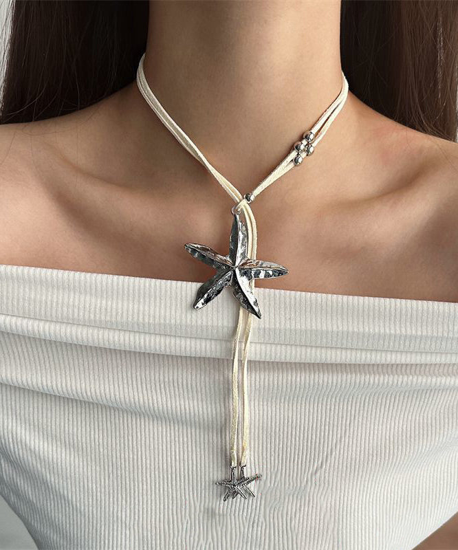 Bohemian Light Yellow Alloy Leather Starfish Pendant Necklace - Omychic