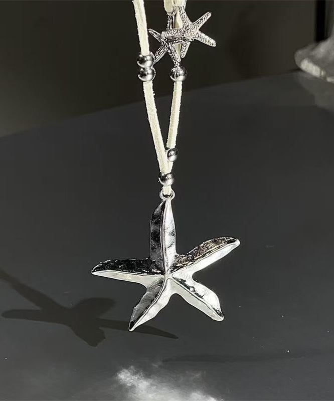 Bohemian Light Yellow Alloy Leather Starfish Pendant Necklace - Omychic