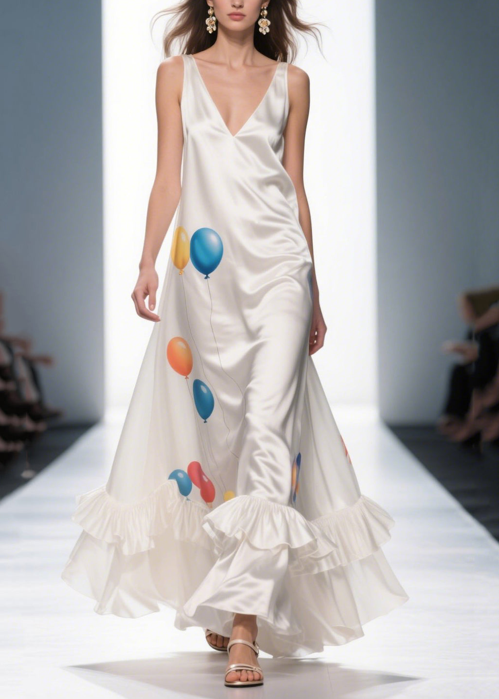 Bohemian Milk White Ruffled Print Silk Vestidos Dress Summer