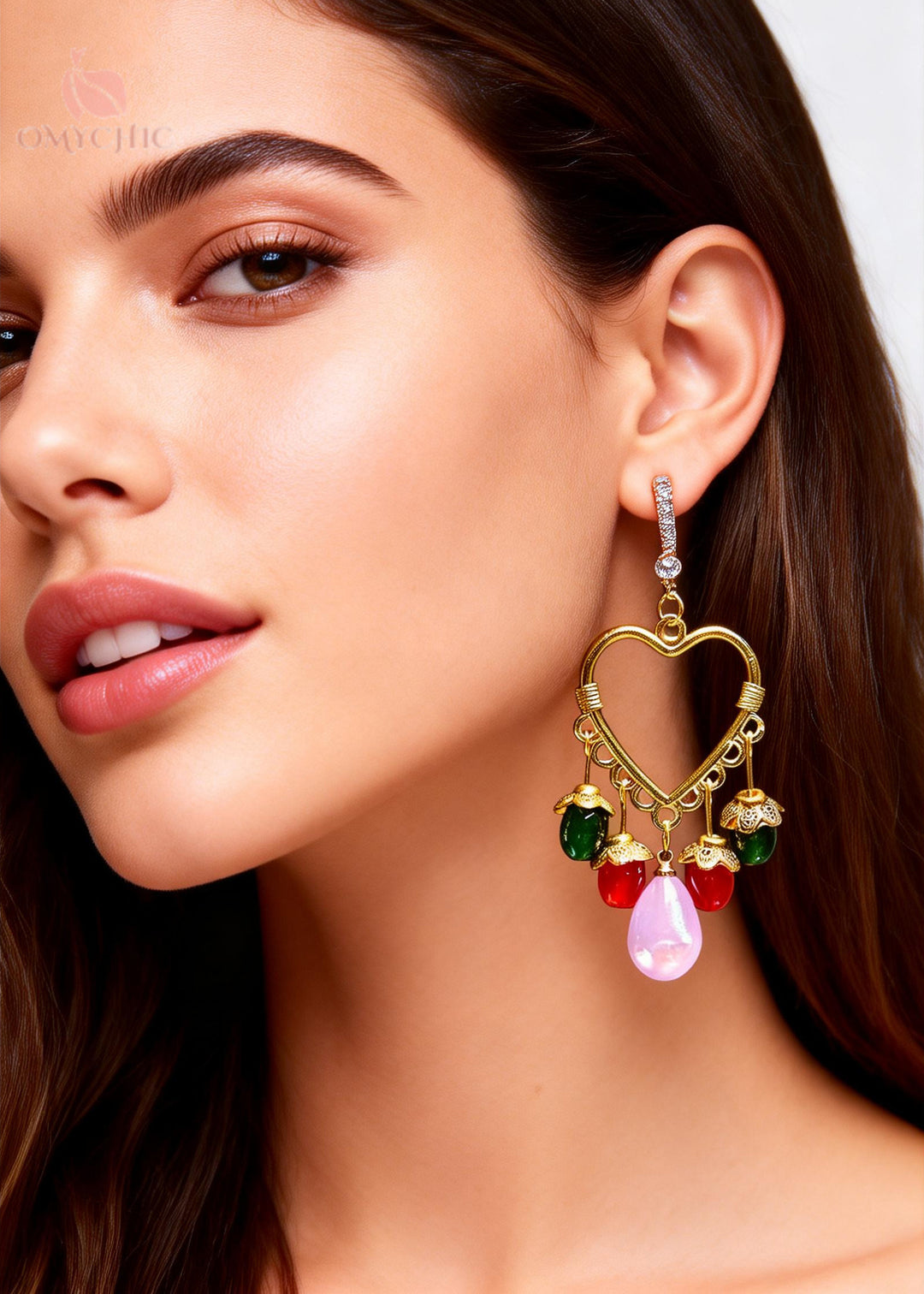 Bohemian Multicolour Beads Heart-shaped Tassels Drop Earrings