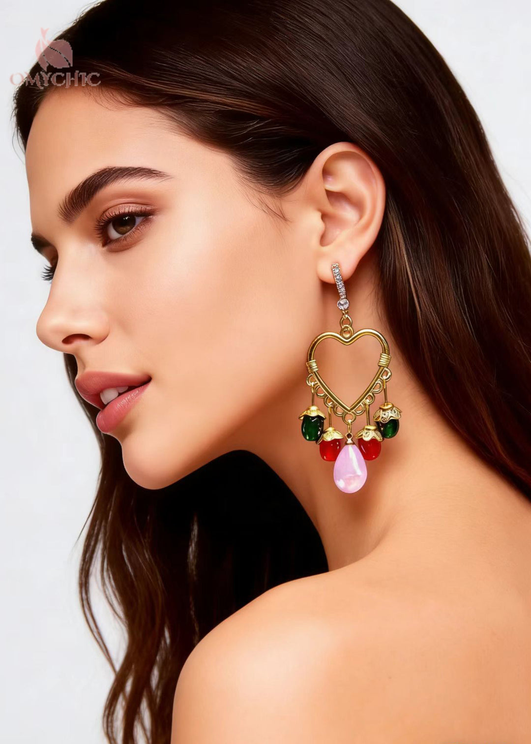 Bohemian Multicolour Beads Heart-shaped Tassels Drop Earrings