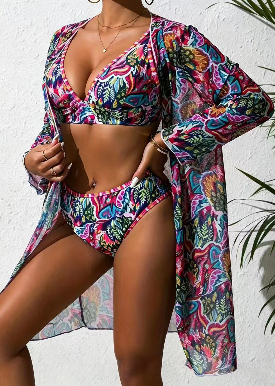 Bohemian Navy Print Swimwear Three Piece Suit Set