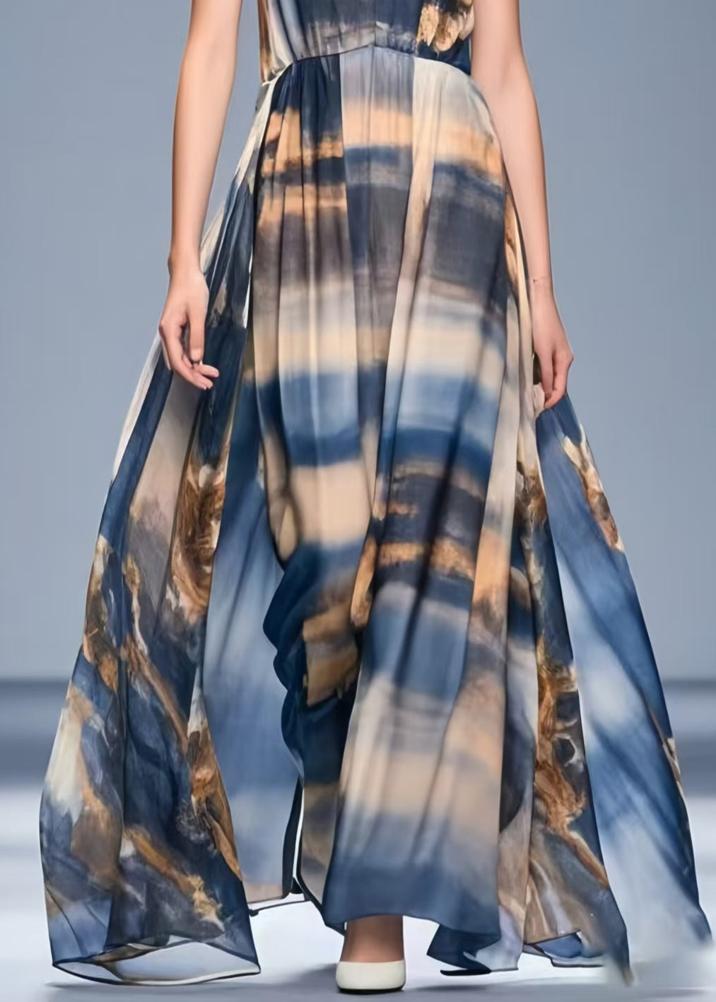 Bohemian Navy Tie Dye Exra Large Hem Chiffon Beach Dress Summer