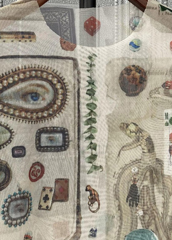 Bohemian O-Neck Print Tulle T Shirts Fall