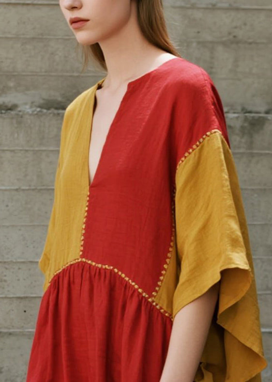 Bohemian Orange Asymmetrical Patchwork Cotton Dresses Summer