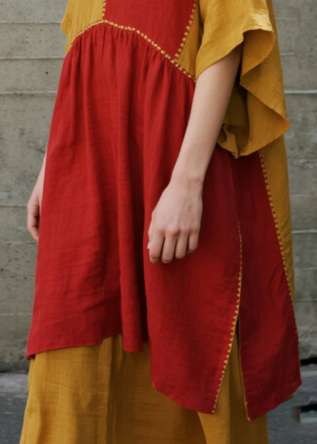 Bohemian Orange Asymmetrical Patchwork Cotton Dresses Summer