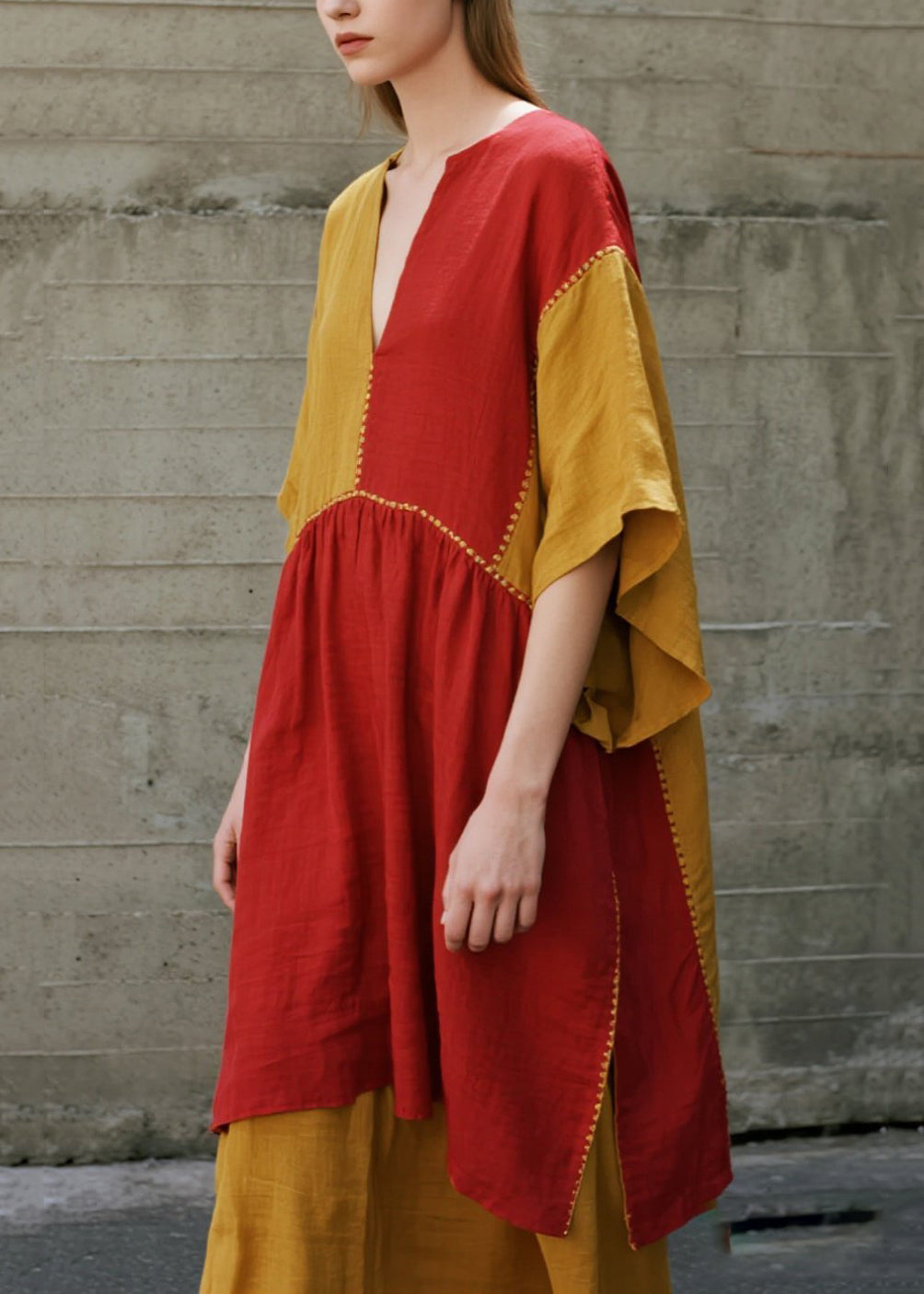 Bohemian Orange Asymmetrical Patchwork Cotton Dresses Summer