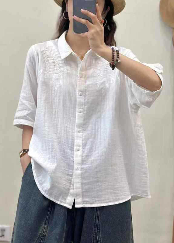 Bohemian Orange Embroidered Cotton Blouse Top Summer