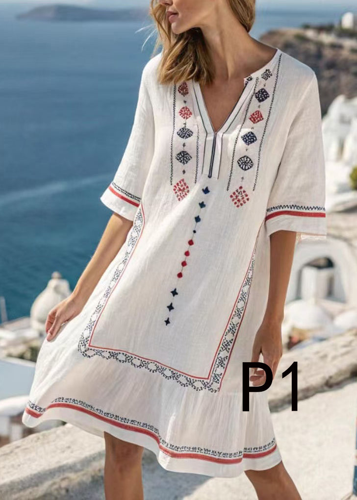 Bohemian Oversized Print Cotton Beach Dress Summer