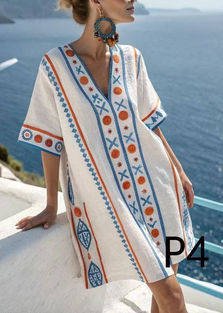 Bohemian Oversized Print Cotton Beach Dress Summer
