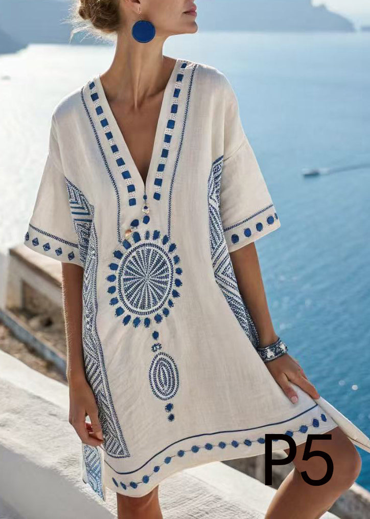 Bohemian Oversized Print Cotton Beach Dress Summer