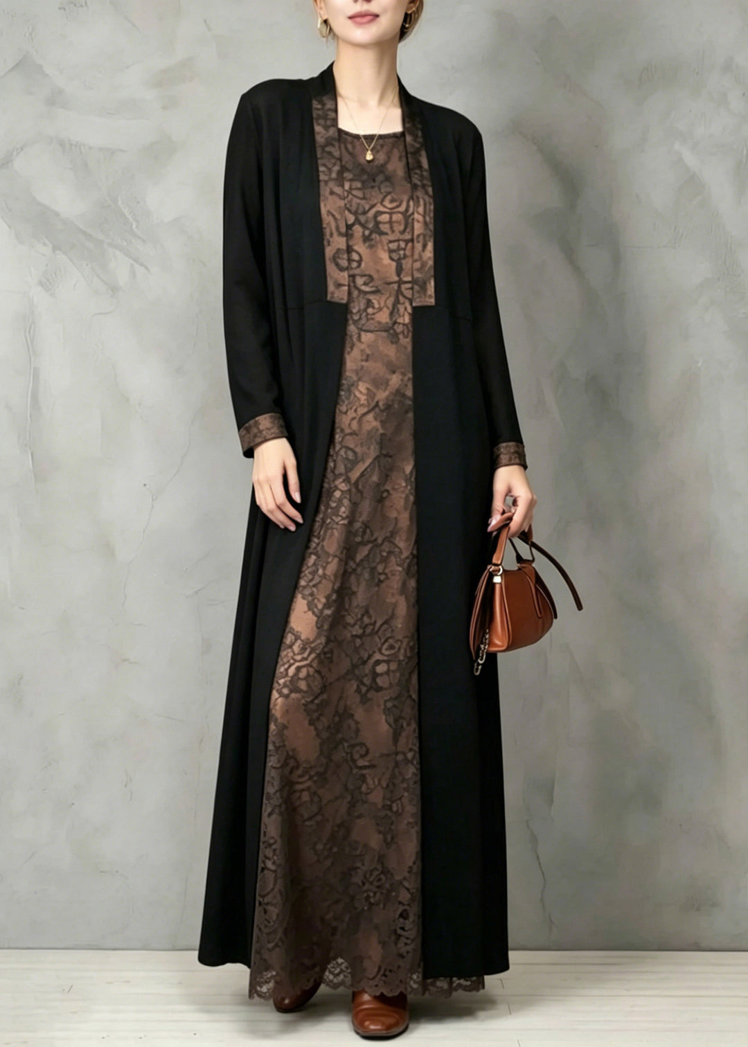 Bohemian Patchwork Print Waistcoat And Long Dress Two Pieces Set Fall