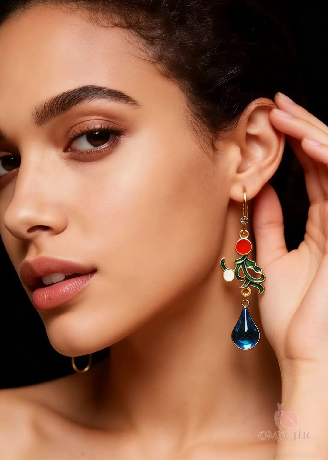 Bohemian Peacock Blue Gem Stone Droplet Shape Drop Earrings