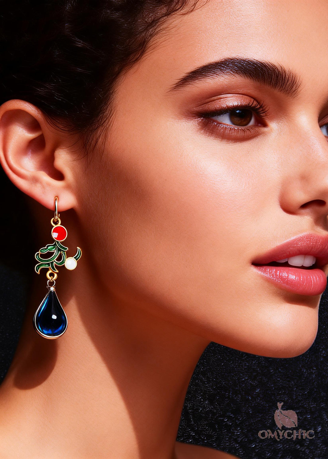 Bohemian Peacock Blue Gem Stone Droplet Shape Drop Earrings