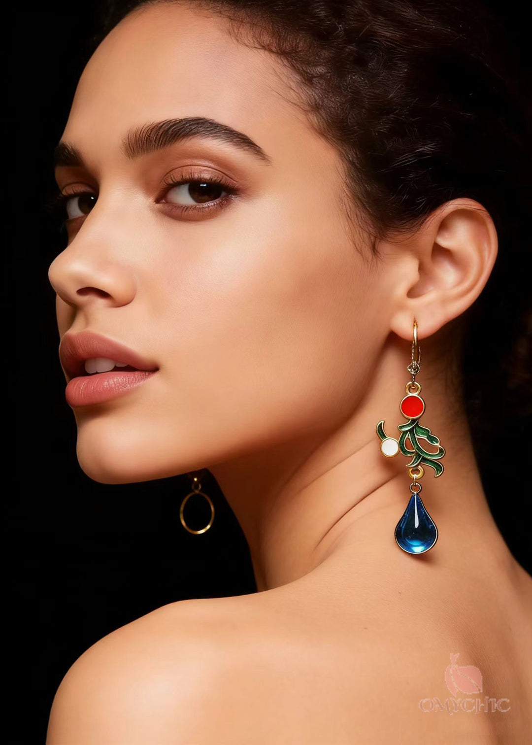 Bohemian Peacock Blue Gem Stone Droplet Shape Drop Earrings