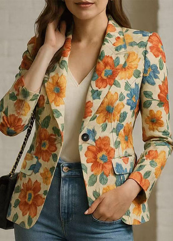Bohemian Peter Pan Collar Print Cotton Suit Coat Fall