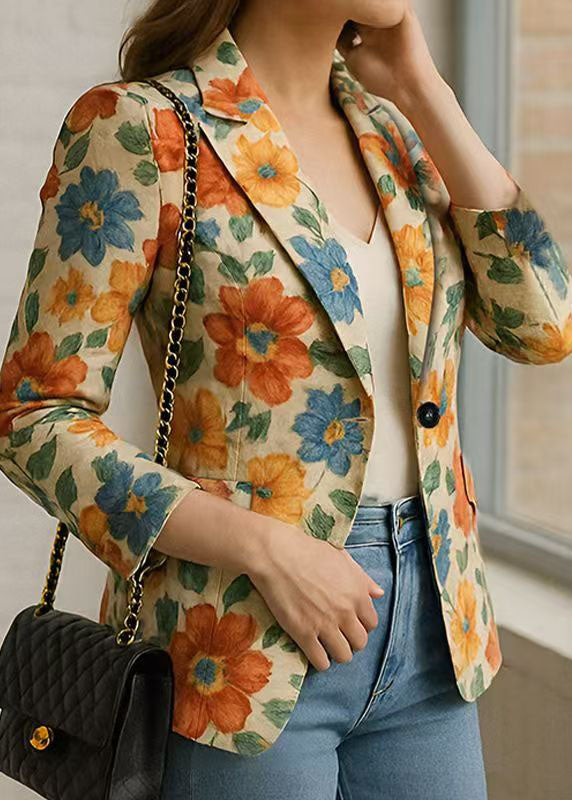 Bohemian Peter Pan Collar Print Cotton Suit Coat Fall