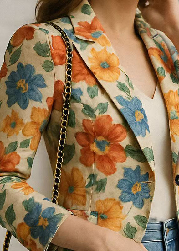 Bohemian Peter Pan Collar Print Cotton Suit Coat Fall