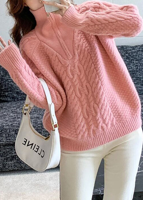 Bohemian Pink Oversized Cable Knit Sweater Winter
