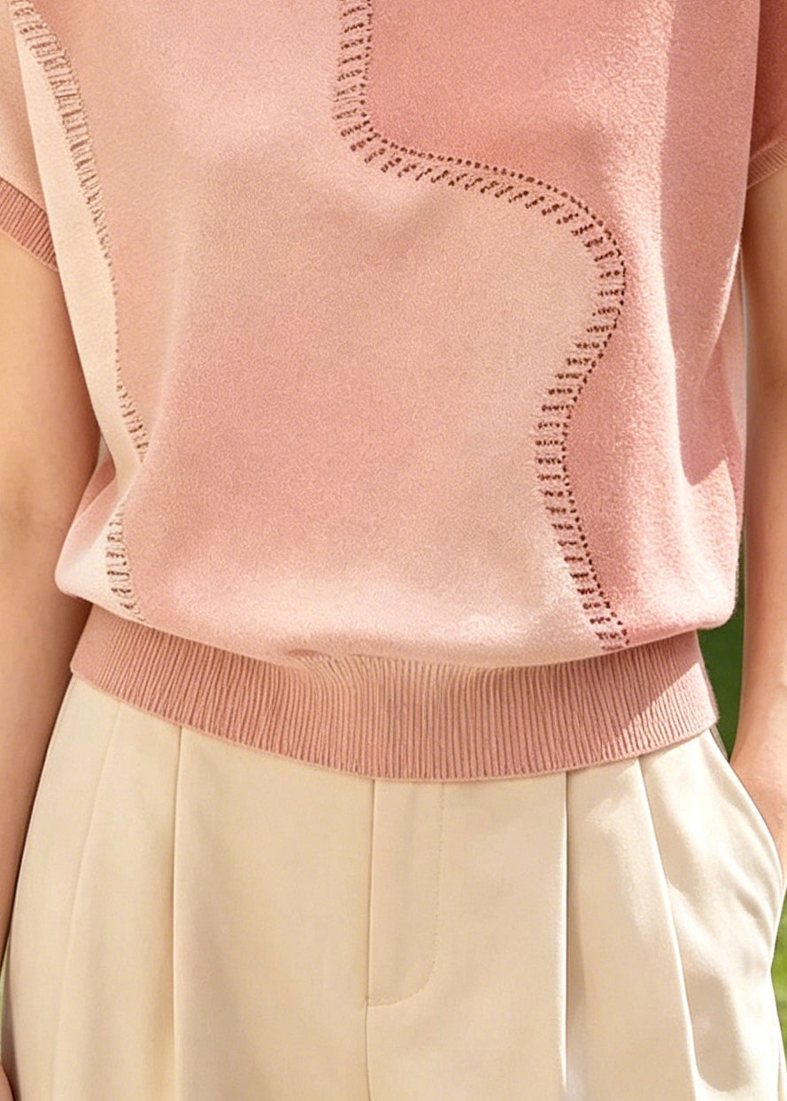 Bohemian Pink Oversized Patchwork Knit Blouse Top Summer