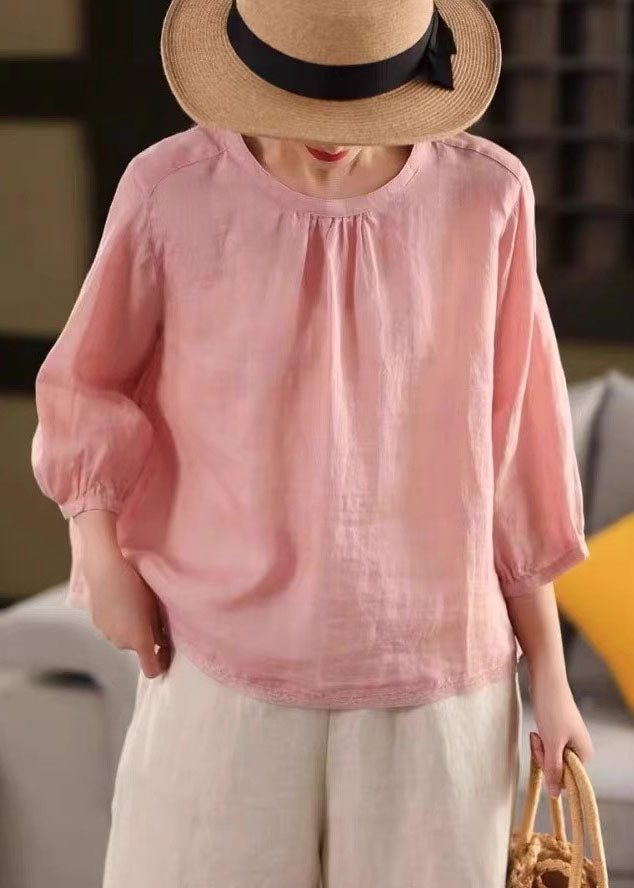 Bohemian Pink Oversized Patchwork Linen Shirts Bracelet Sleeve