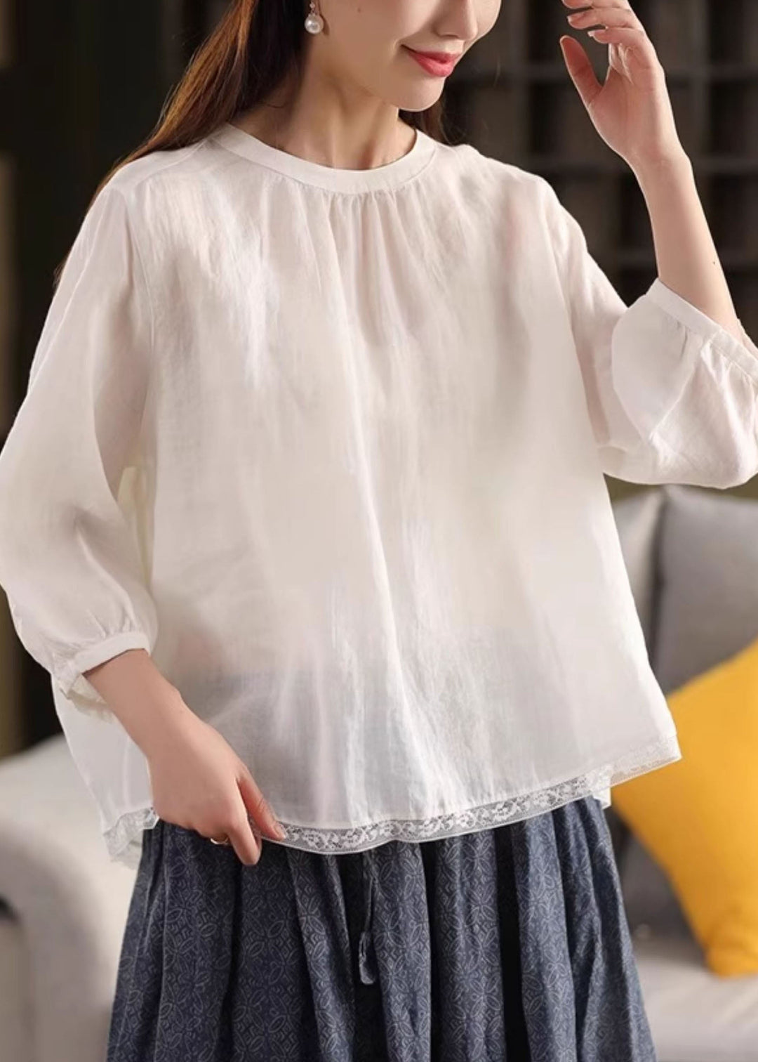 Bohemian Pink Oversized Patchwork Linen Shirts Bracelet Sleeve