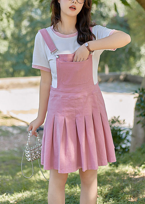 Bohemian Pink Oversized Pleated Dresss Two Pieces Set Summer