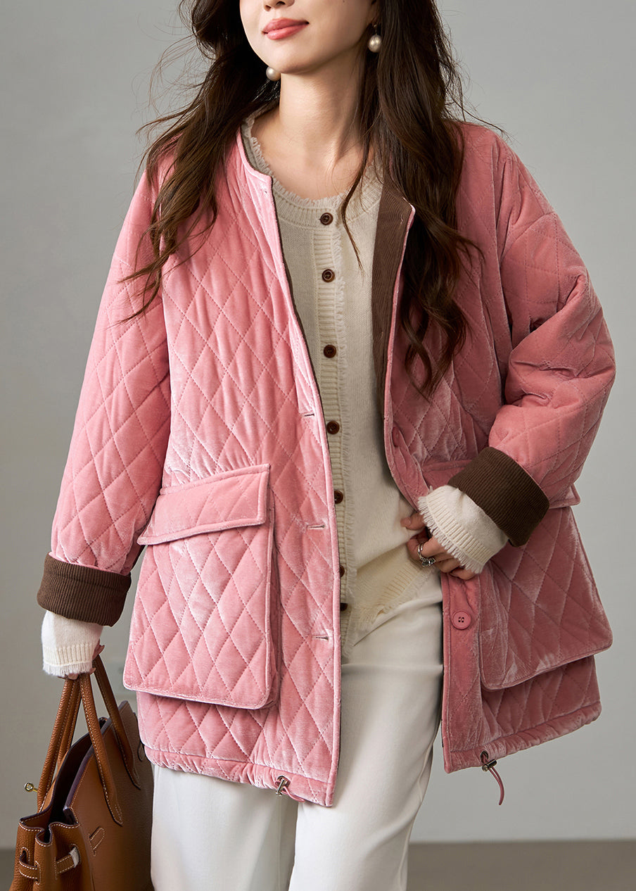 Bohemian Pink Plaid Fine Cotton Filled Silk Velvet Jackets Winter
