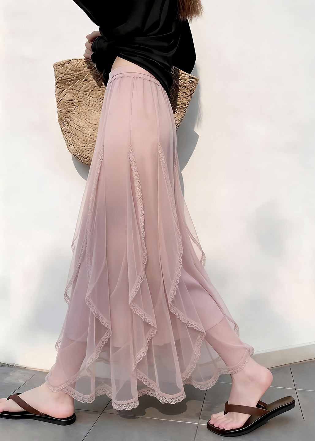 Bohemian Pink Ruffled Tulle Holiday Skirt Summer