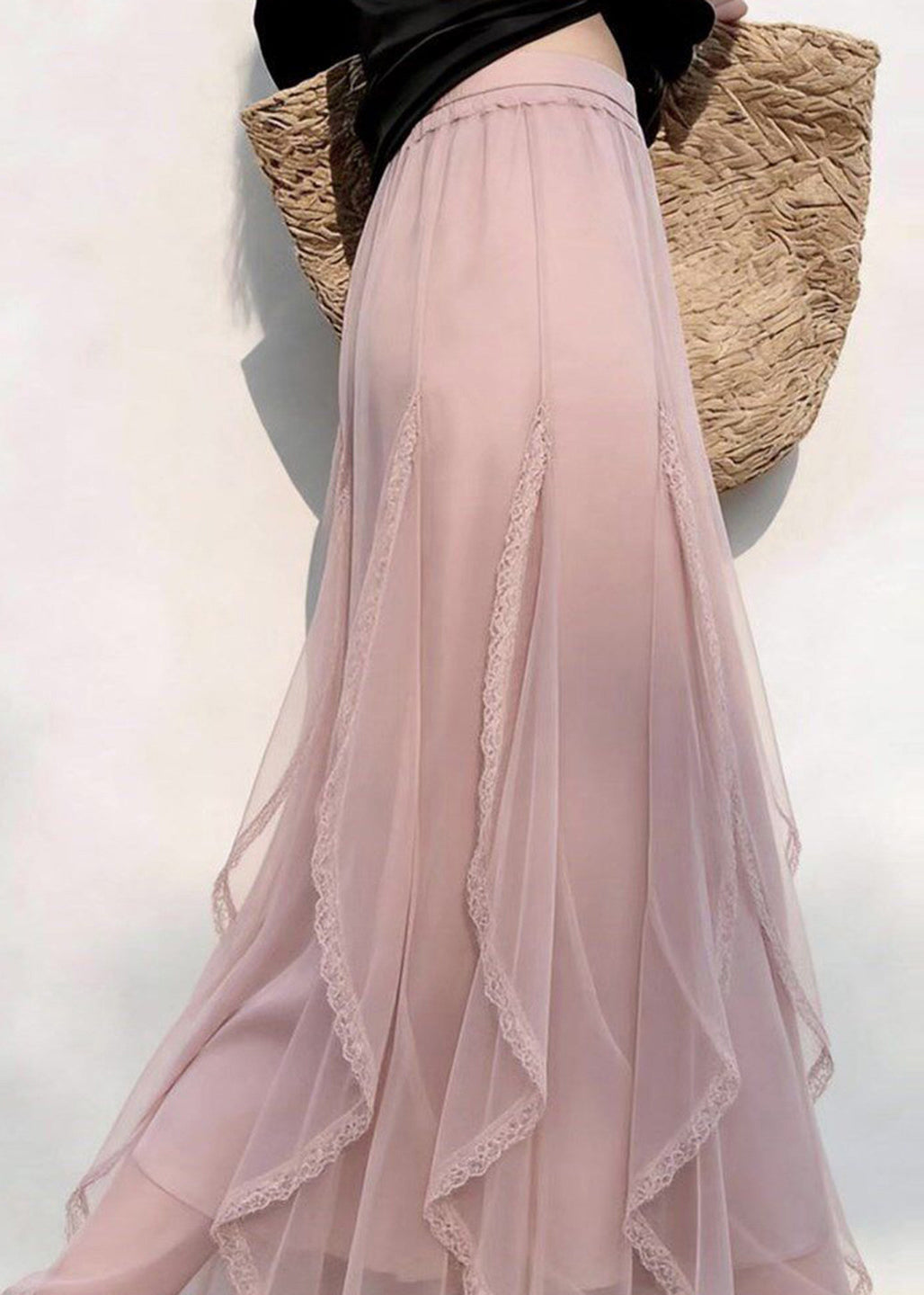 Bohemian Pink Ruffled Tulle Holiday Skirt Summer