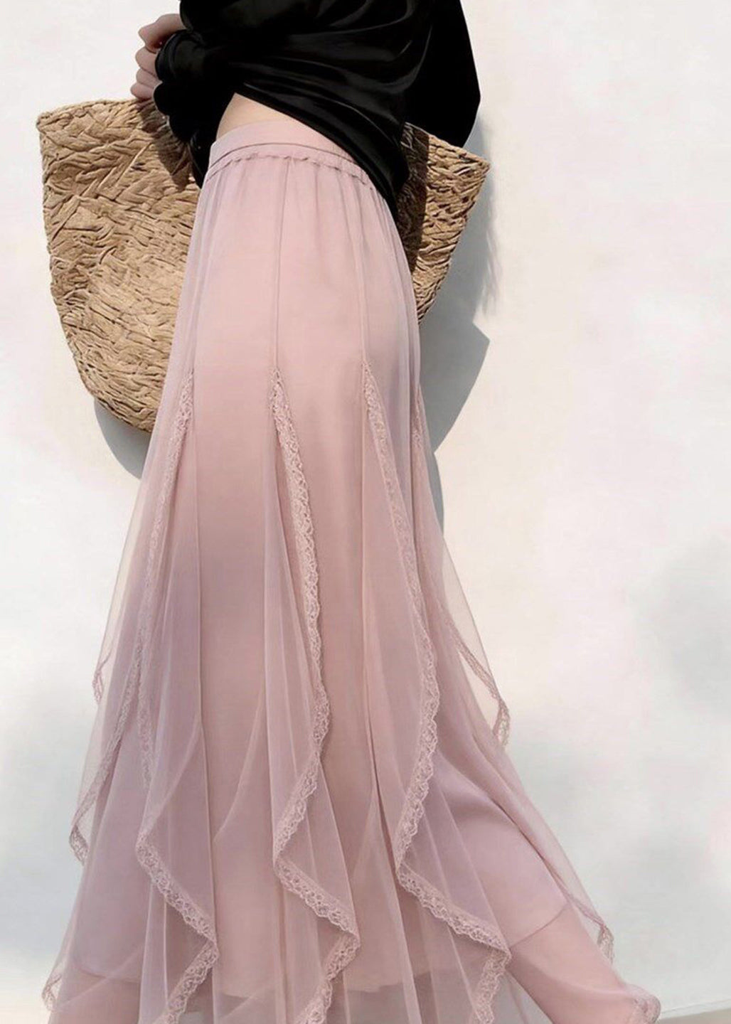 Bohemian Pink Ruffled Tulle Holiday Skirt Summer