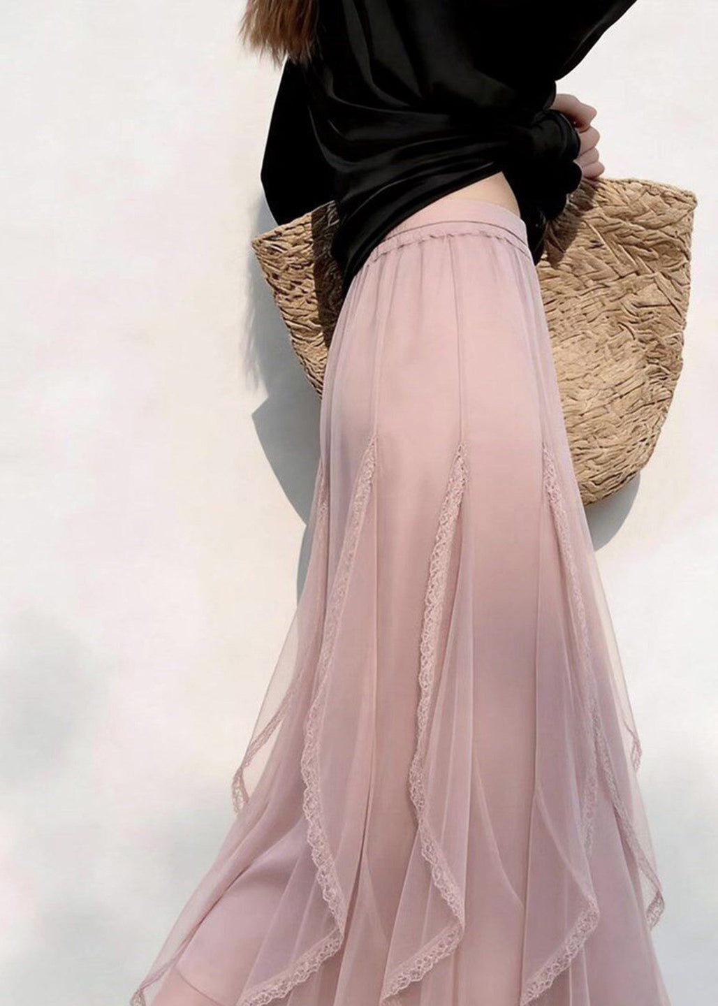 Bohemian Pink Ruffled Tulle Holiday Skirt Summer