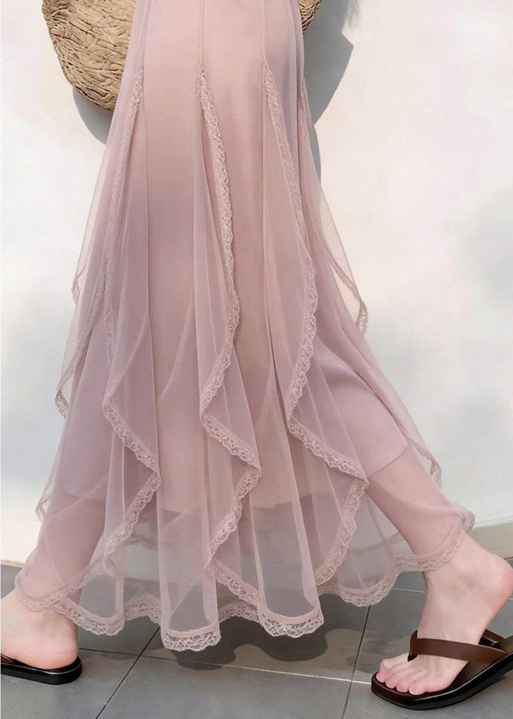 Bohemian Pink Ruffled Tulle Holiday Skirt Summer