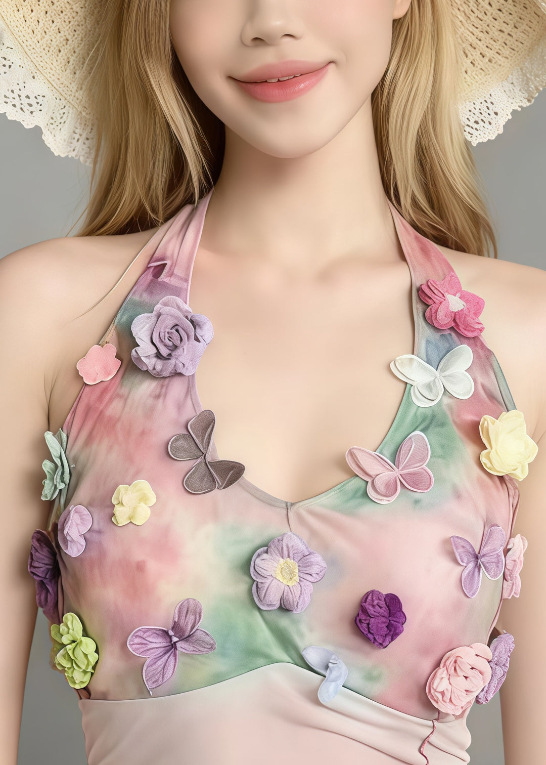 Bohemian Pink Tie Dye Butterfly Decorated Beach Vest Summer