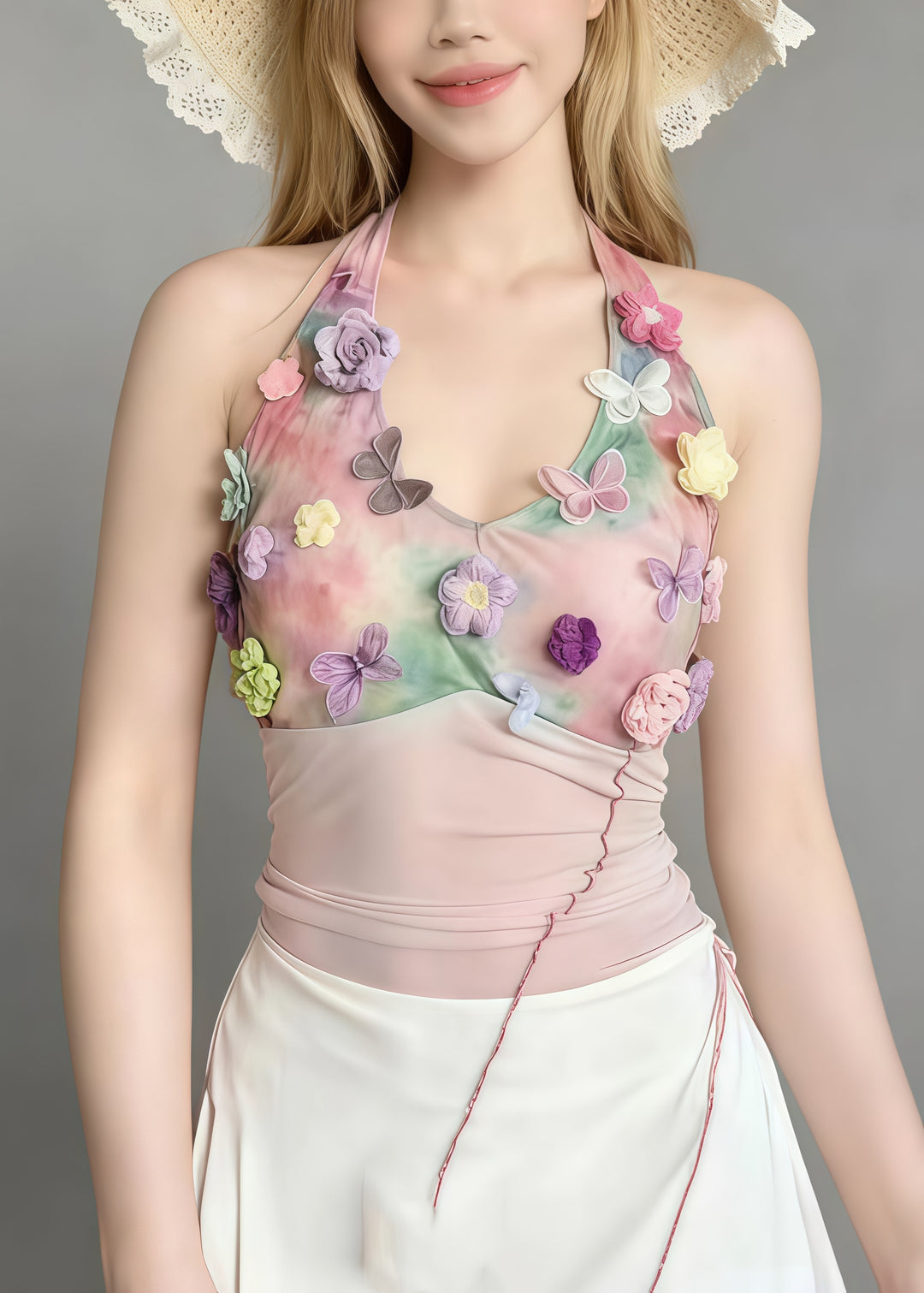 Bohemian Pink Tie Dye Butterfly Decorated Beach Vest Summer