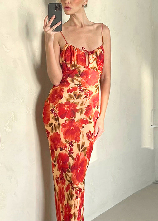 Bohemian Print Backless Lace Up Cotton Spaghetti Strap Dress Sleeveless