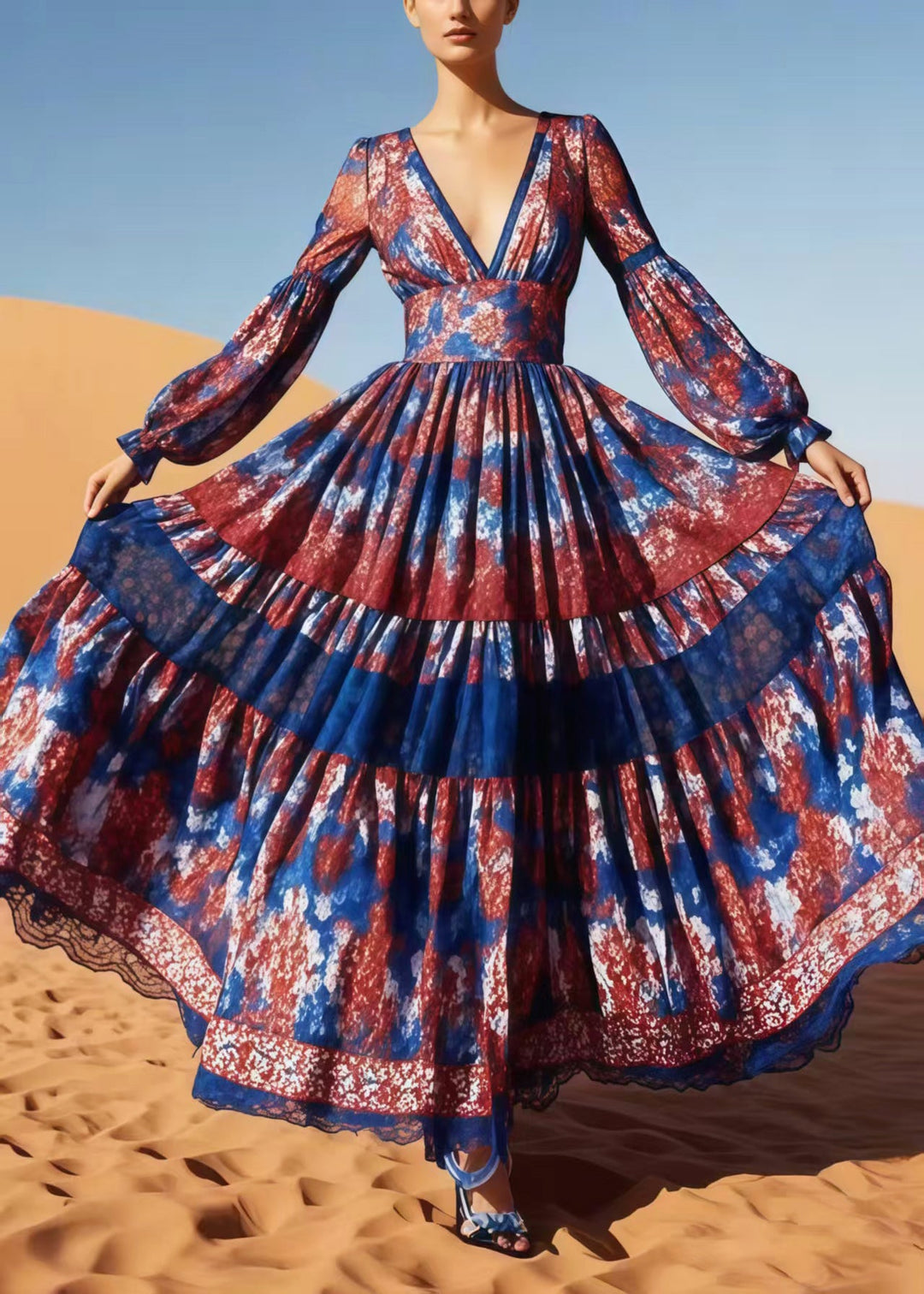 Bohemian Print Exra Large Hem Cotton Vacation Dress Spring