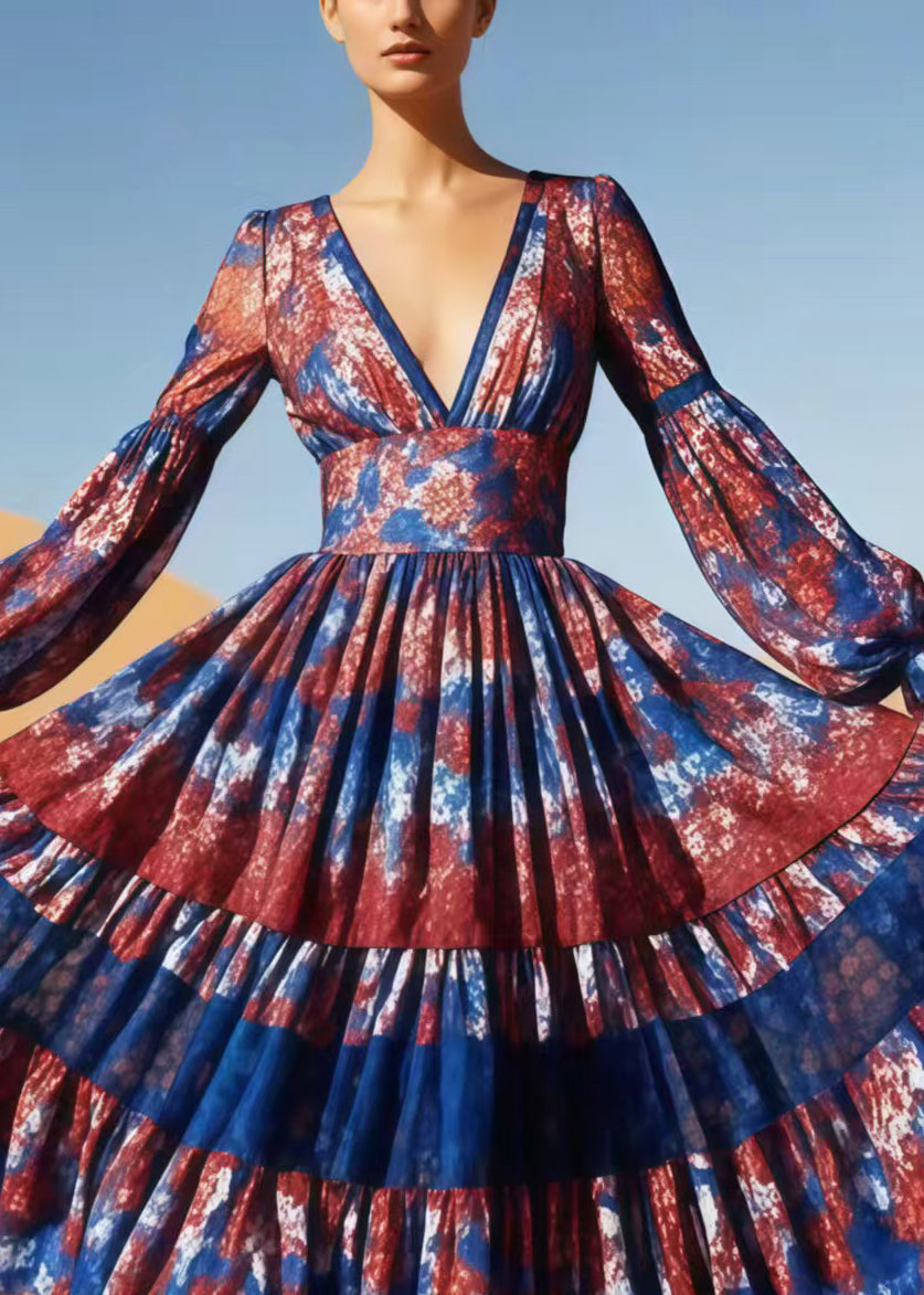 Bohemian Print Exra Large Hem Cotton Vacation Dress Spring