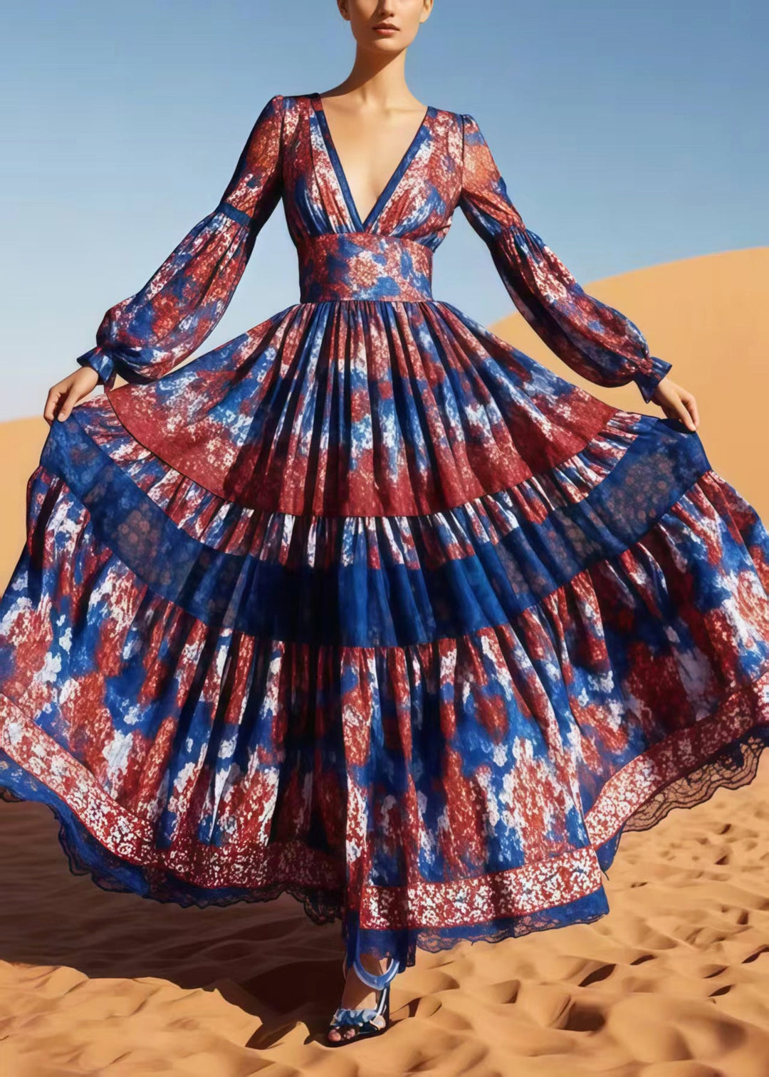 Bohemian Print Exra Large Hem Cotton Vacation Dress Spring