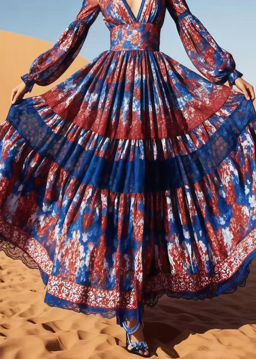 Bohemian Print Exra Large Hem Cotton Vacation Dress Spring