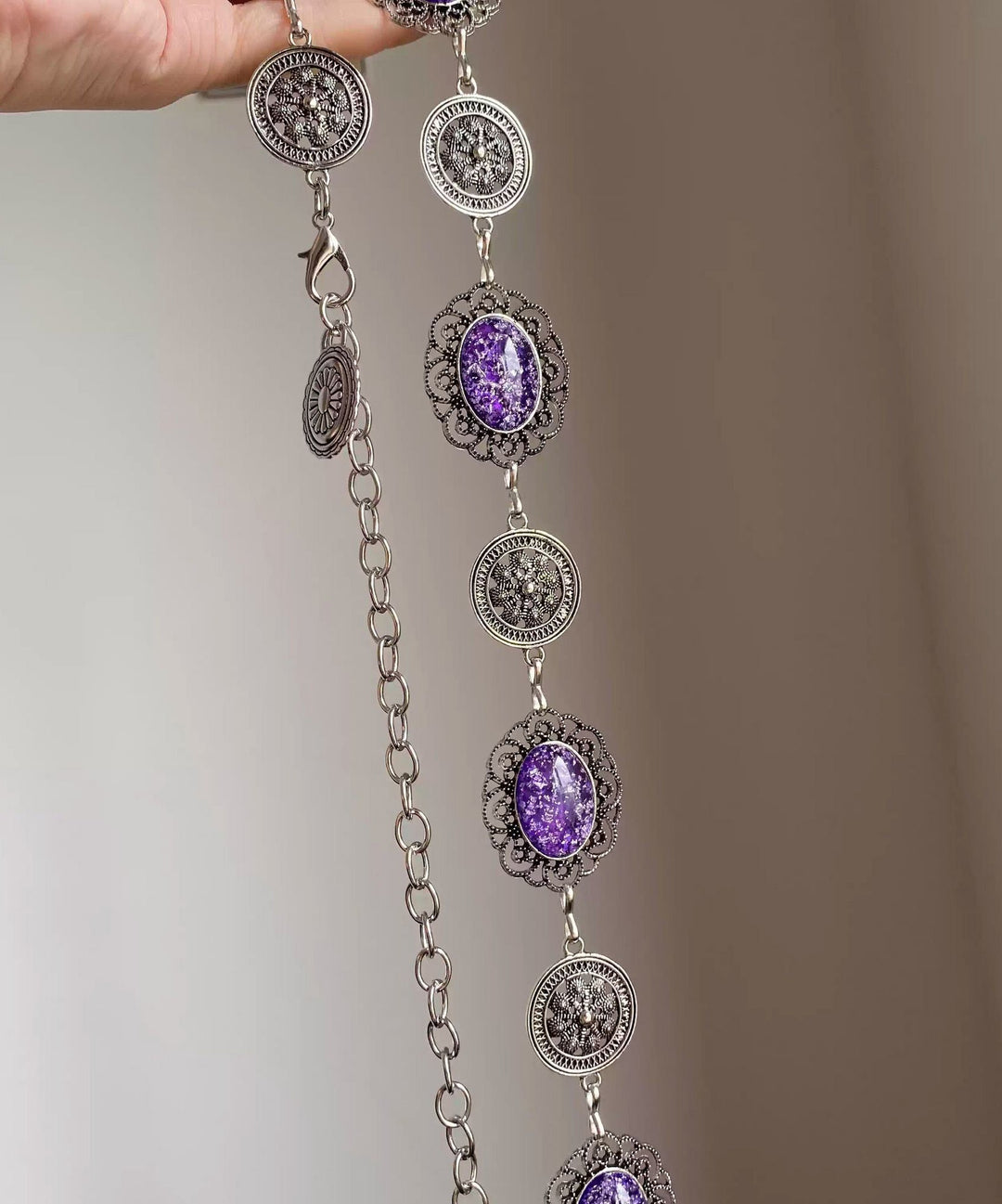 Bohemian Purple Metal Alloy Hollow Out Tassel Body Chain