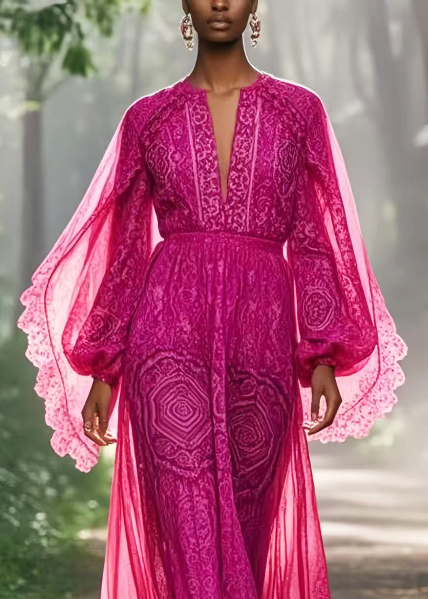 Bohemian Purple Print Chiffon Holiday Dress Spring