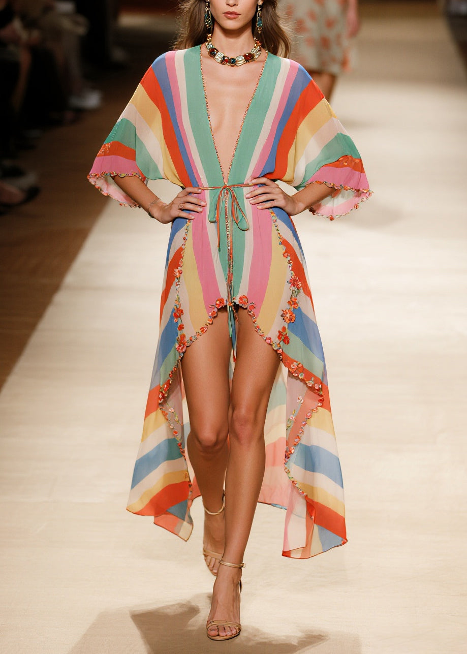bohemian rainbow dress BOBBIN Tiered Multi Way Boho Silk Skirt Dress in Rainbow Dance (One Size)