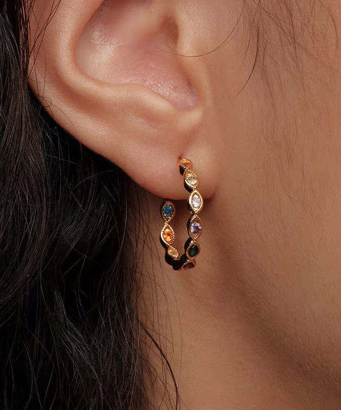 Bohemian Rainbow Copper Overgild Zircon Hoop Earrings