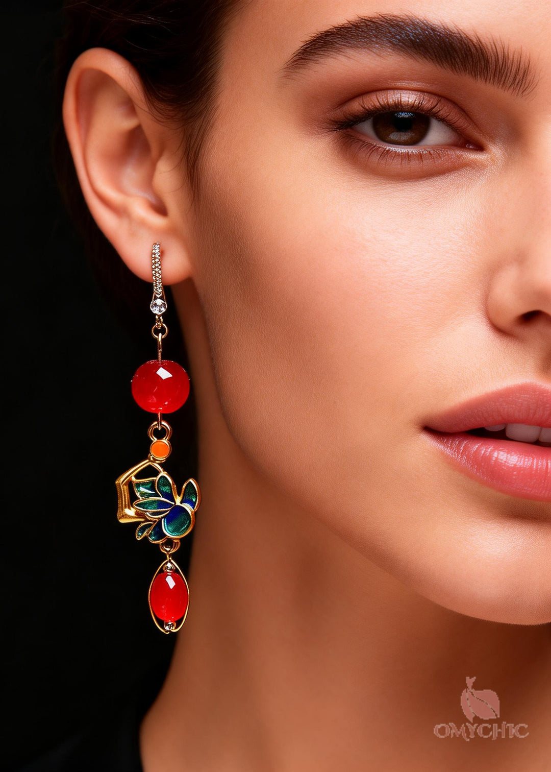 Bohemian Red Gem Stone Gilding Drop Earrings