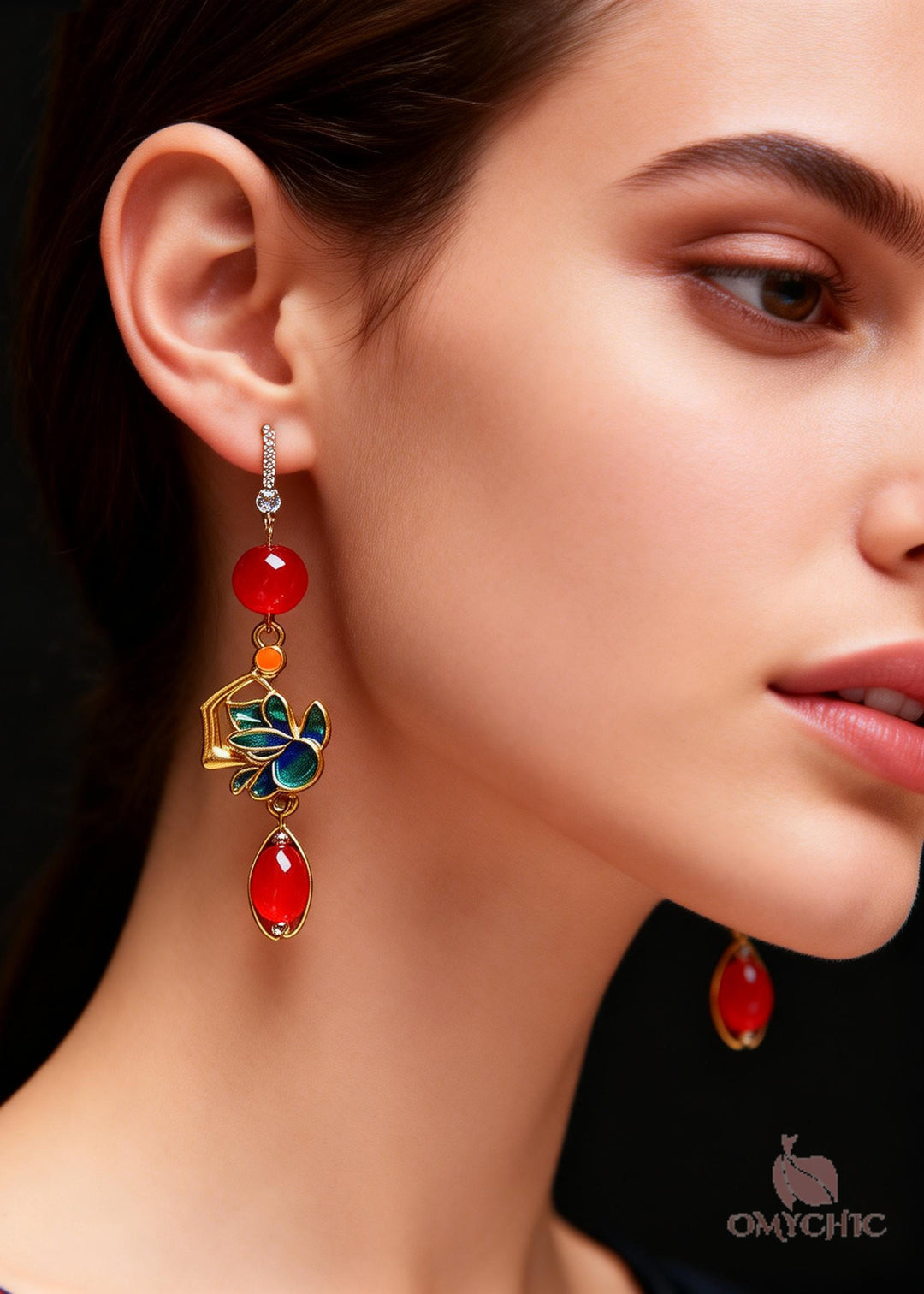 Bohemian Red Gem Stone Gilding Drop Earrings