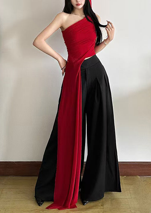 Bohemian Red One Shoulder Asymmetrical Design Tulle Vests Summer