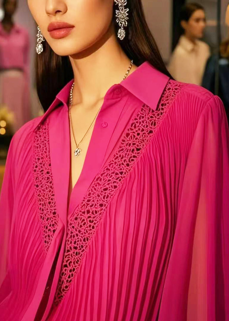 Bohemian Rose Hollow Out Wrinkled Chiffon Blouses Spring