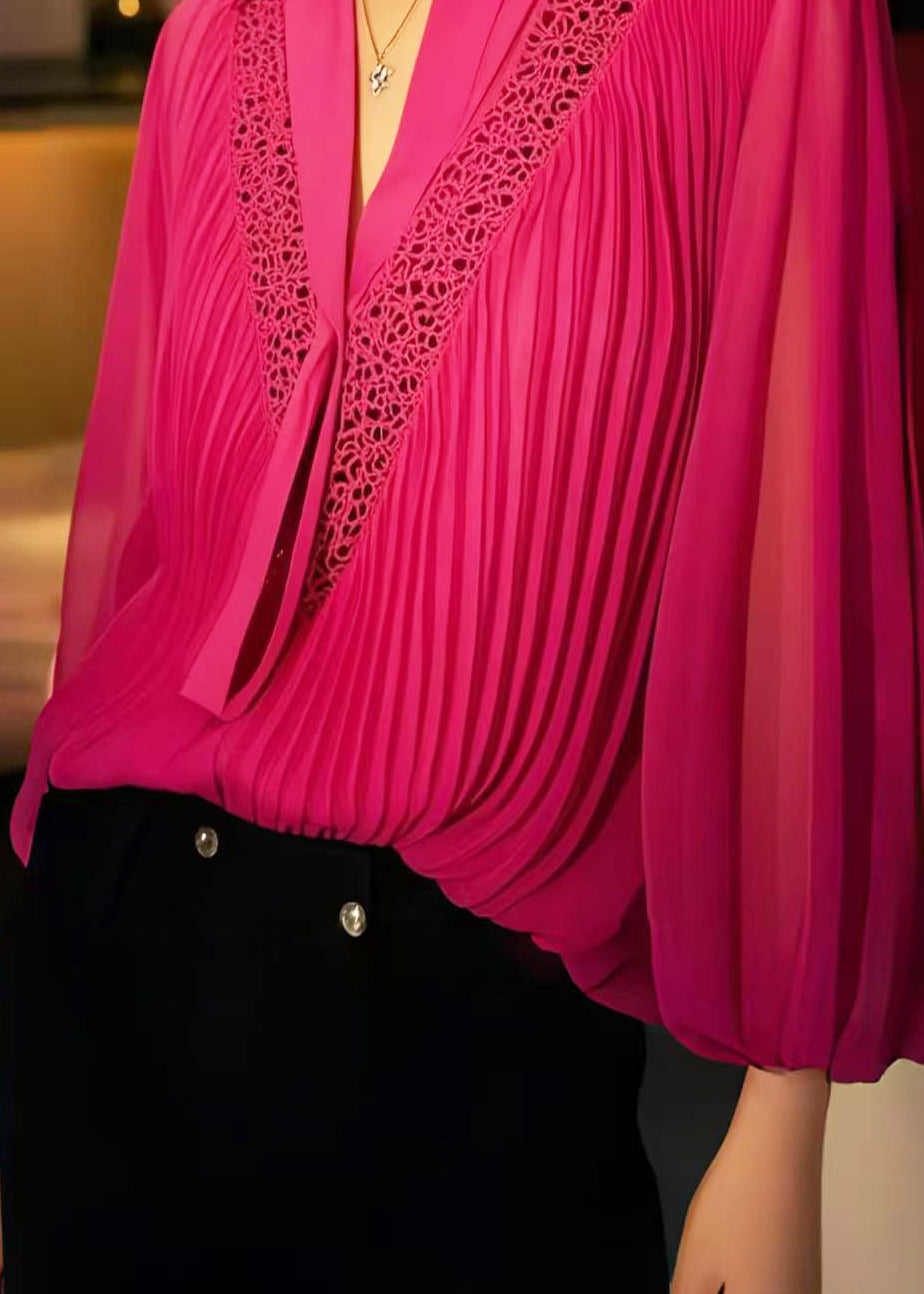 Bohemian Rose Hollow Out Wrinkled Chiffon Blouses Spring